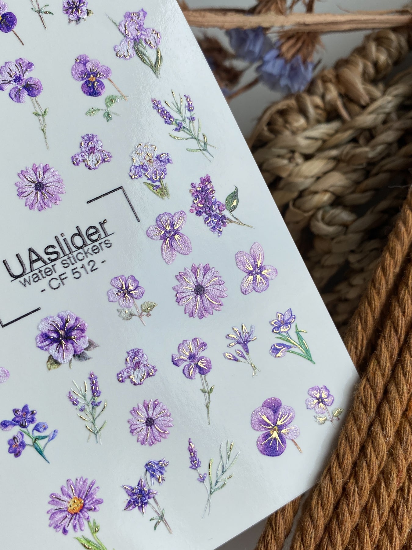 Nail Water Decal CF-512 | Water Slide Nail Decals with Purple Flowers | Lavender Floral Nail Art