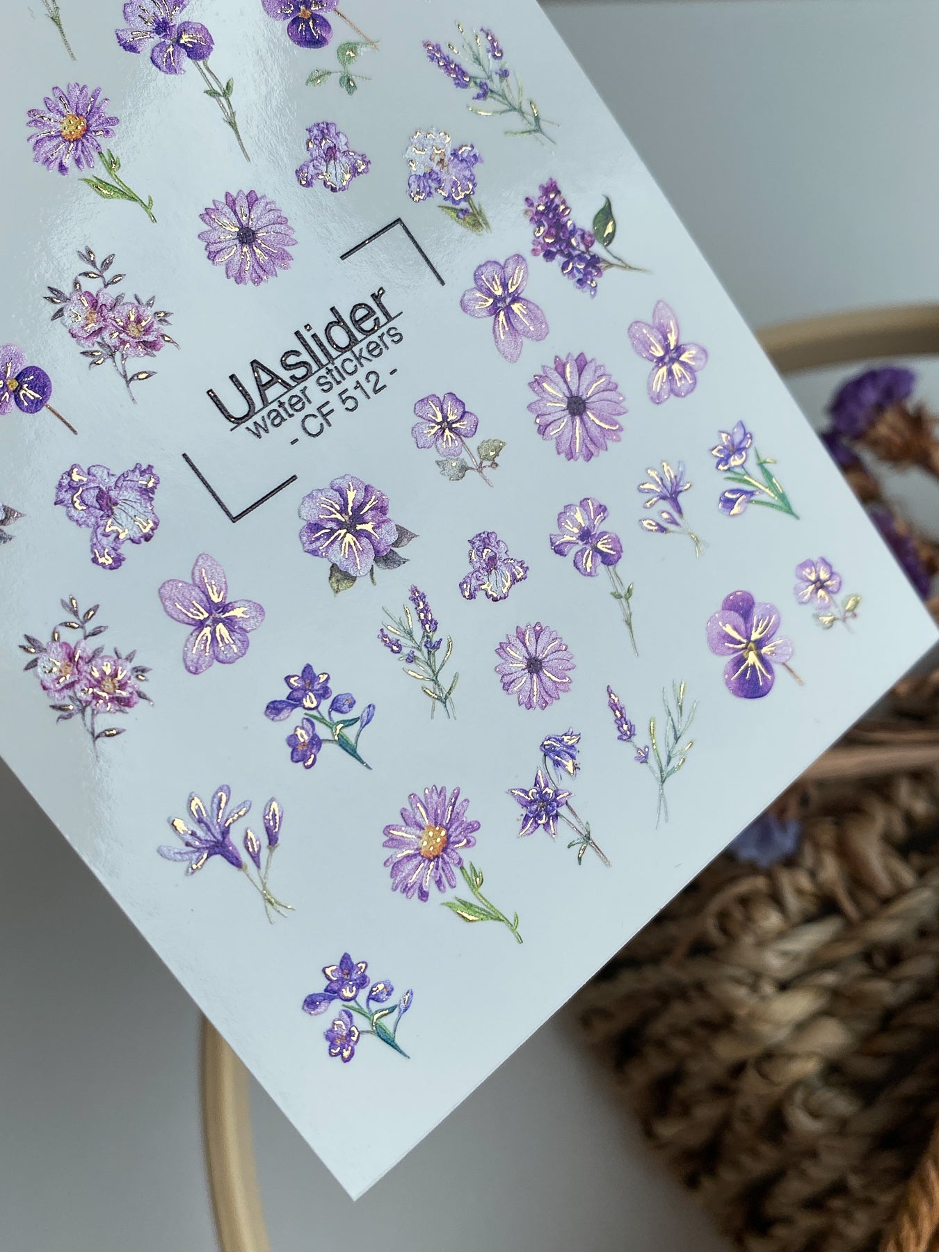 Nail Water Decal CF-512 | Water Slide Nail Decals with Purple Flowers | Lavender Floral Nail Art