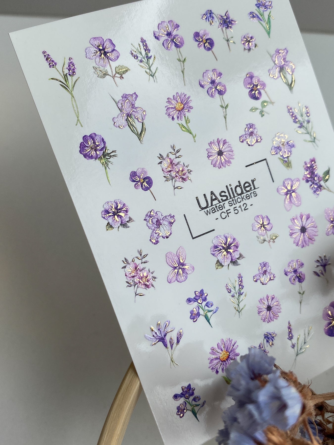 Nail Water Decal CF-512 | Water Slide Nail Decals with Purple Flowers | Lavender Floral Nail Art