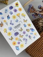 Nail Water Decal CF-515 | Water Slide Nail Decals with Blue & Yellow Flowers and Butterflies | Summer Floral Nail Art - UASLIDER