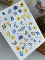 Nail Water Decal CF-515 | Water Slide Nail Decals with Blue & Yellow Flowers and Butterflies | Summer Floral Nail Art - UASLIDER