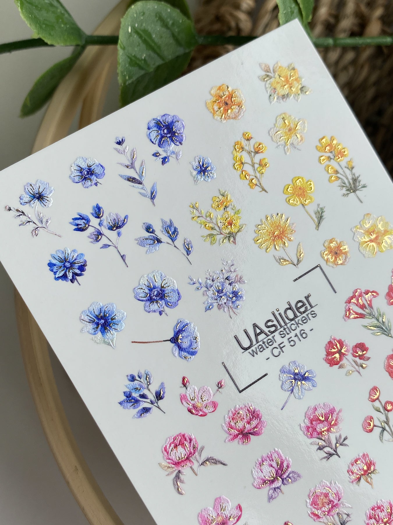 Nail Water Decal CF-516 | Water Slide Nail Decals with Colorful Wildflowers | Blue, Yellow & Pink Floral Nail Art