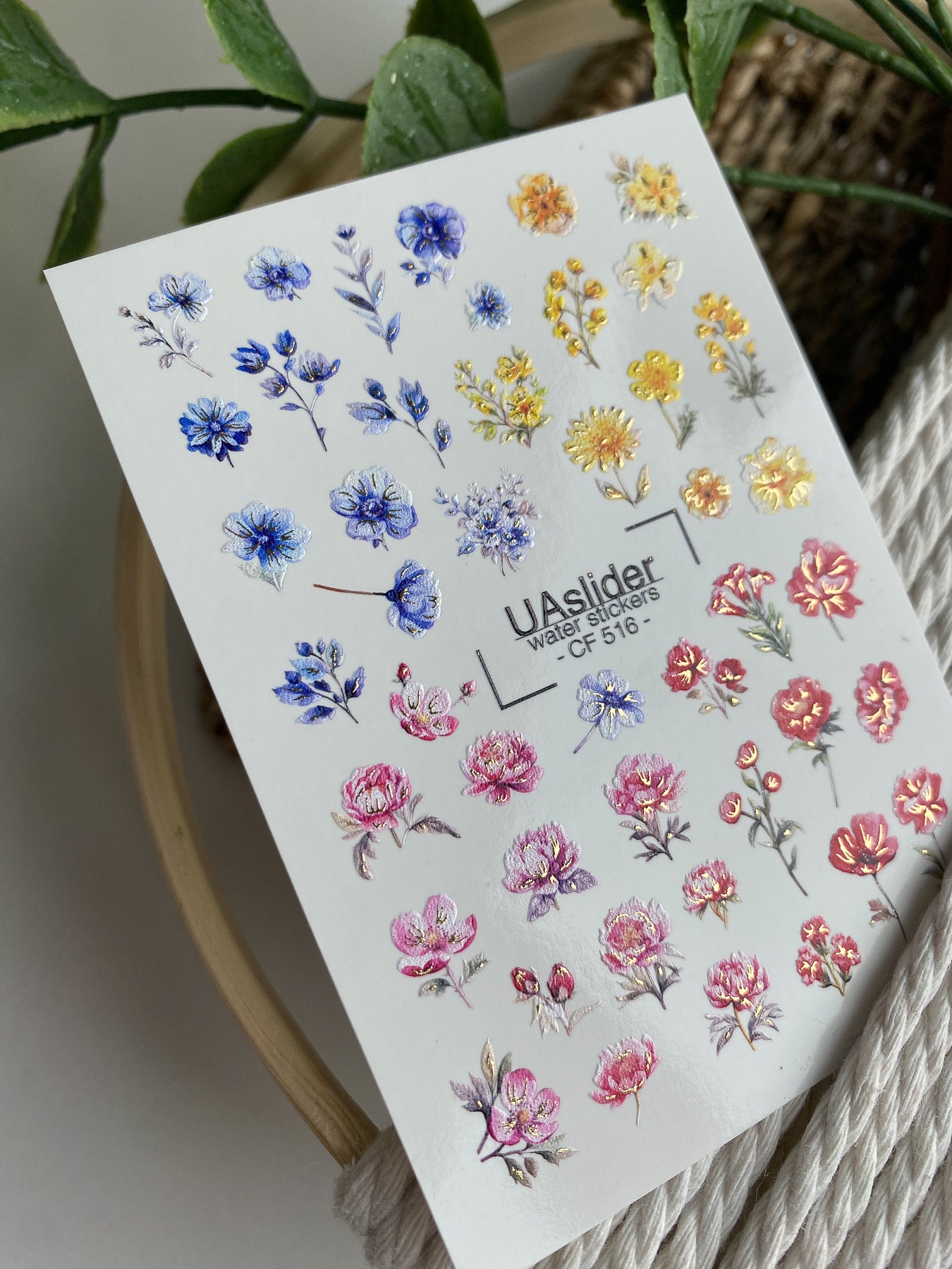 Nail Water Decal CF-516 | Water Slide Nail Decals with Colorful Wildflowers | Blue, Yellow & Pink Floral Nail Art