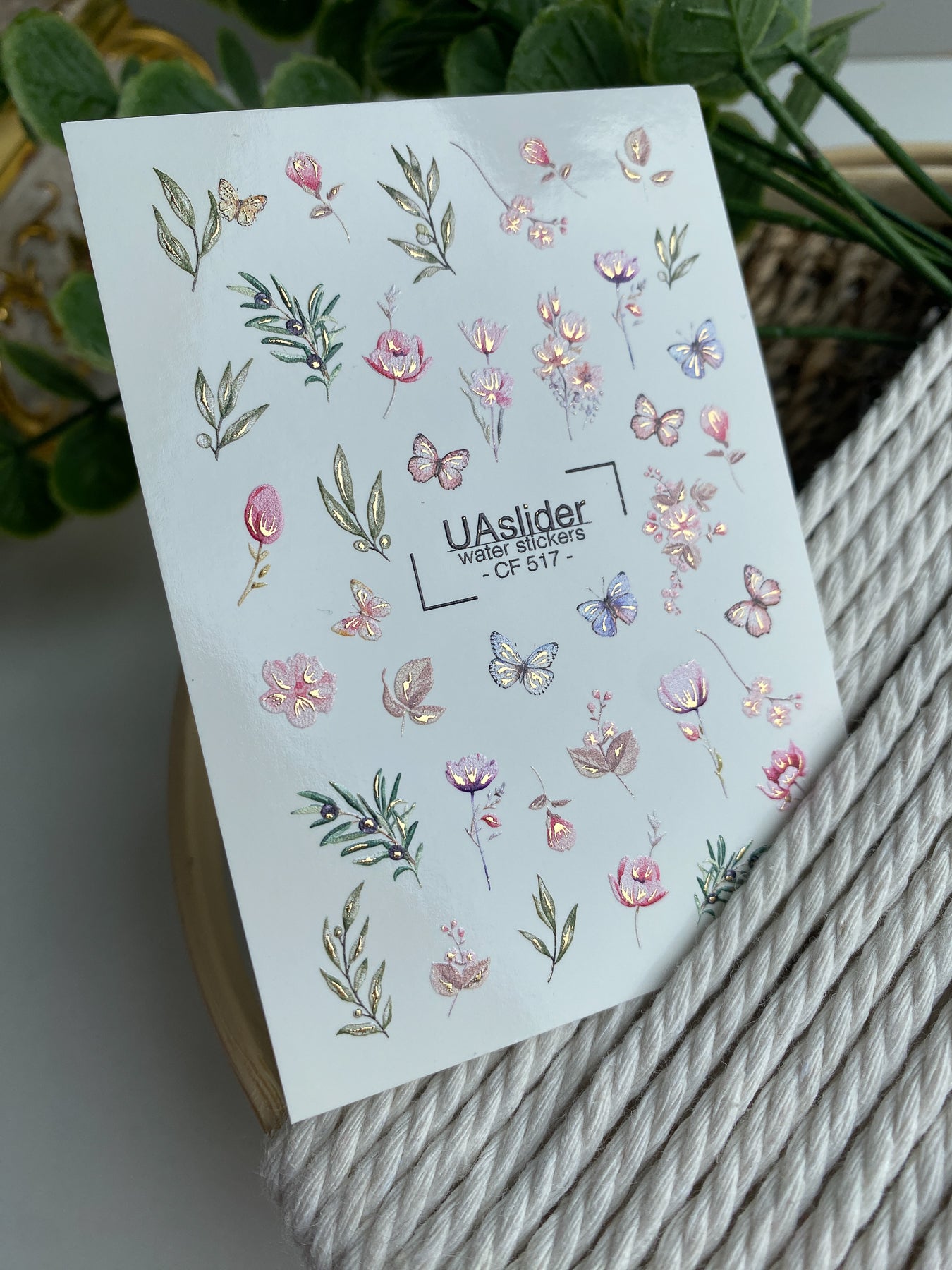 Nail Water Decal CF-517 | Water Slide Nail Decals with Pastel Flowers & Butterflies | Botanical Nail Art