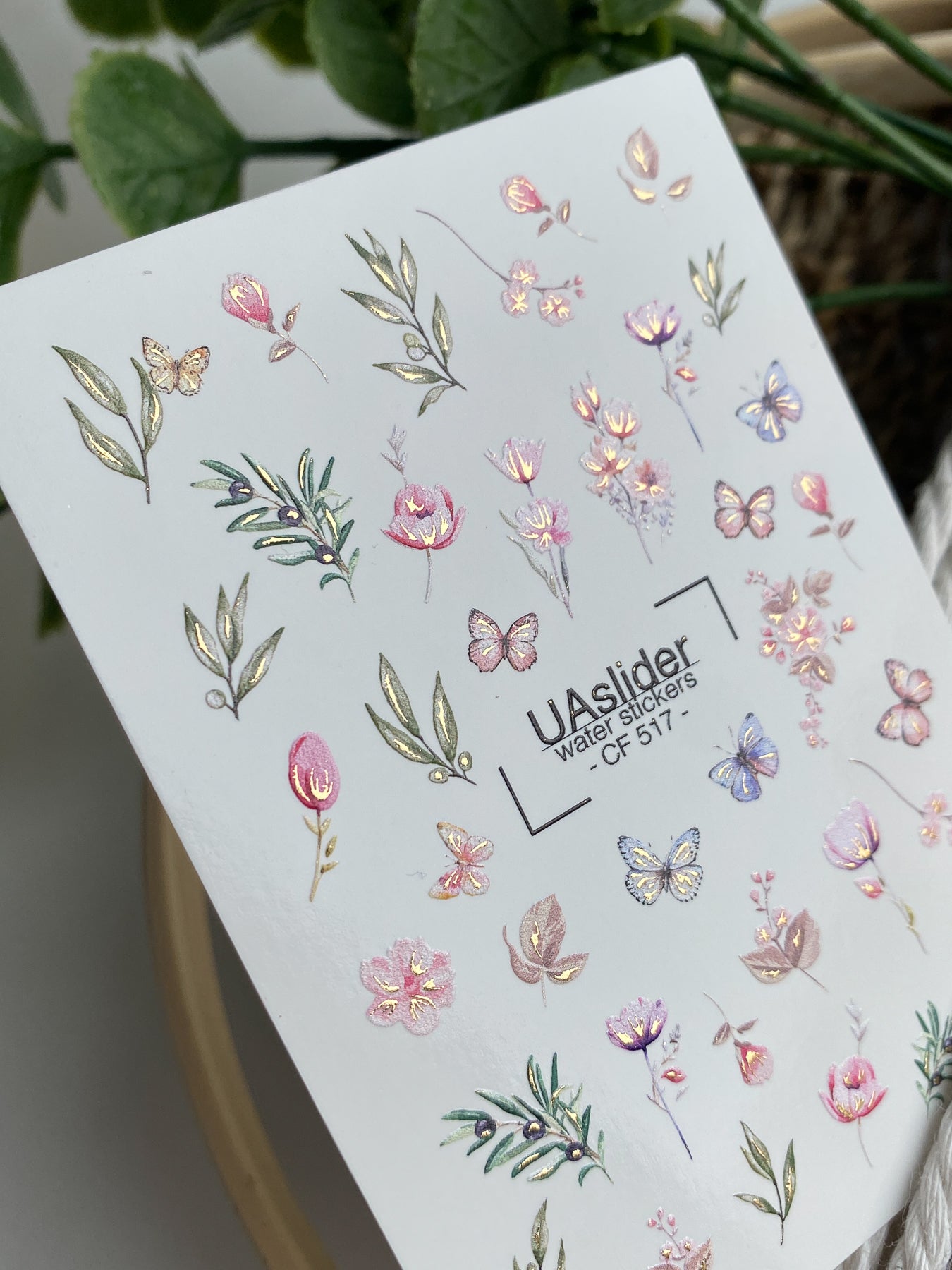 Nail Water Decal CF-517 | Water Slide Nail Decals with Pastel Flowers & Butterflies | Botanical Nail Art