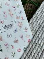 Nail Water Decal CF-517 | Water Slide Nail Decals with Pastel Flowers & Butterflies | Botanical Nail Art - UASLIDER