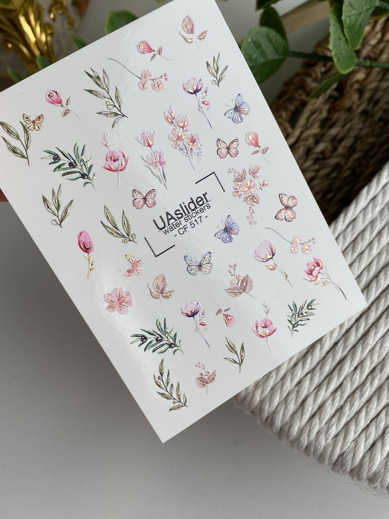 Nail Water Decal CF-517 | Water Slide Nail Decals with Pastel Flowers & Butterflies | Botanical Nail Art