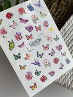 Nail Water Decal CF-518 | Water Slide Nail Decals with Colorful Butterflies & Flowers | Bright Floral Nail Art - UASLIDER