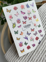 Nail Water Decal CF-518 | Water Slide Nail Decals with Colorful Butterflies & Flowers | Bright Floral Nail Art - UASLIDER