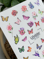 Nail Water Decal CF-518 | Water Slide Nail Decals with Colorful Butterflies & Flowers | Bright Floral Nail Art - UASLIDER