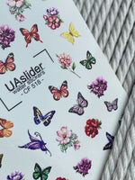 Nail Water Decal CF-518 | Water Slide Nail Decals with Colorful Butterflies & Flowers | Bright Floral Nail Art - UASLIDER