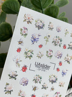 Nail Water Decal CF-519 | Water Slide Nail Decals with Roses, Ladybugs & Bees | Floral Nail Art - UASLIDER