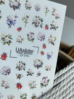 Nail Water Decal CF-519 | Water Slide Nail Decals with Roses, Ladybugs & Bees | Floral Nail Art - UASLIDER