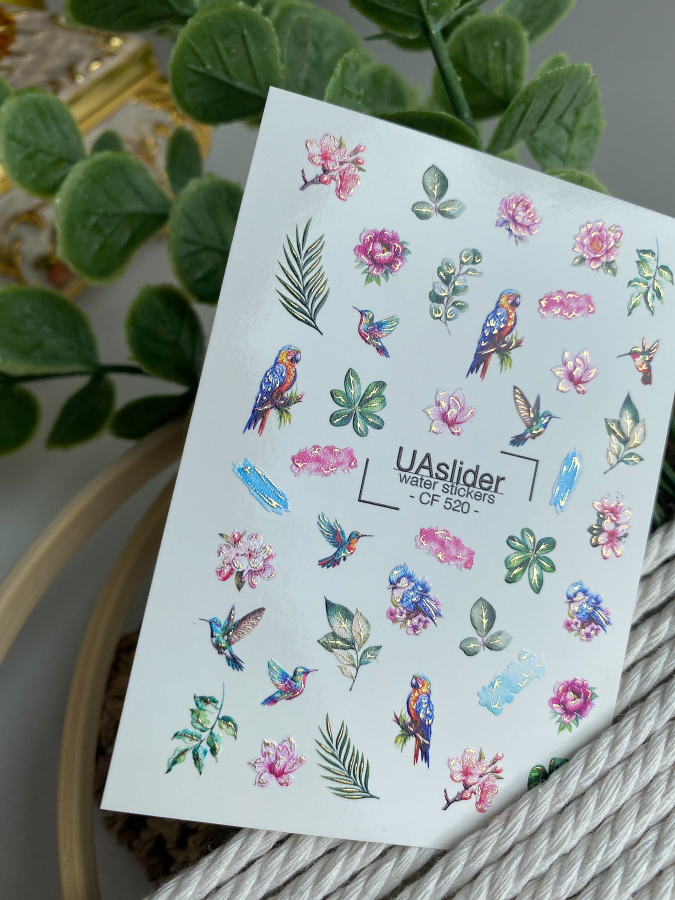 Nagel Wasserabziehbild CF-520 | Wasserabzieh-Nagelaufkleber mit tropischen Vögeln & Blumen | Exotische Nagelkunst