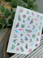 Nail Water Decal CF-520 | Water Slide Nail Decals with Tropical Birds & Flowers | Exotic Nail Art - UASLIDER