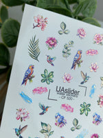 Nail Water Decal CF-520 | Water Slide Nail Decals with Tropical Birds & Flowers | Exotic Nail Art - UASLIDER