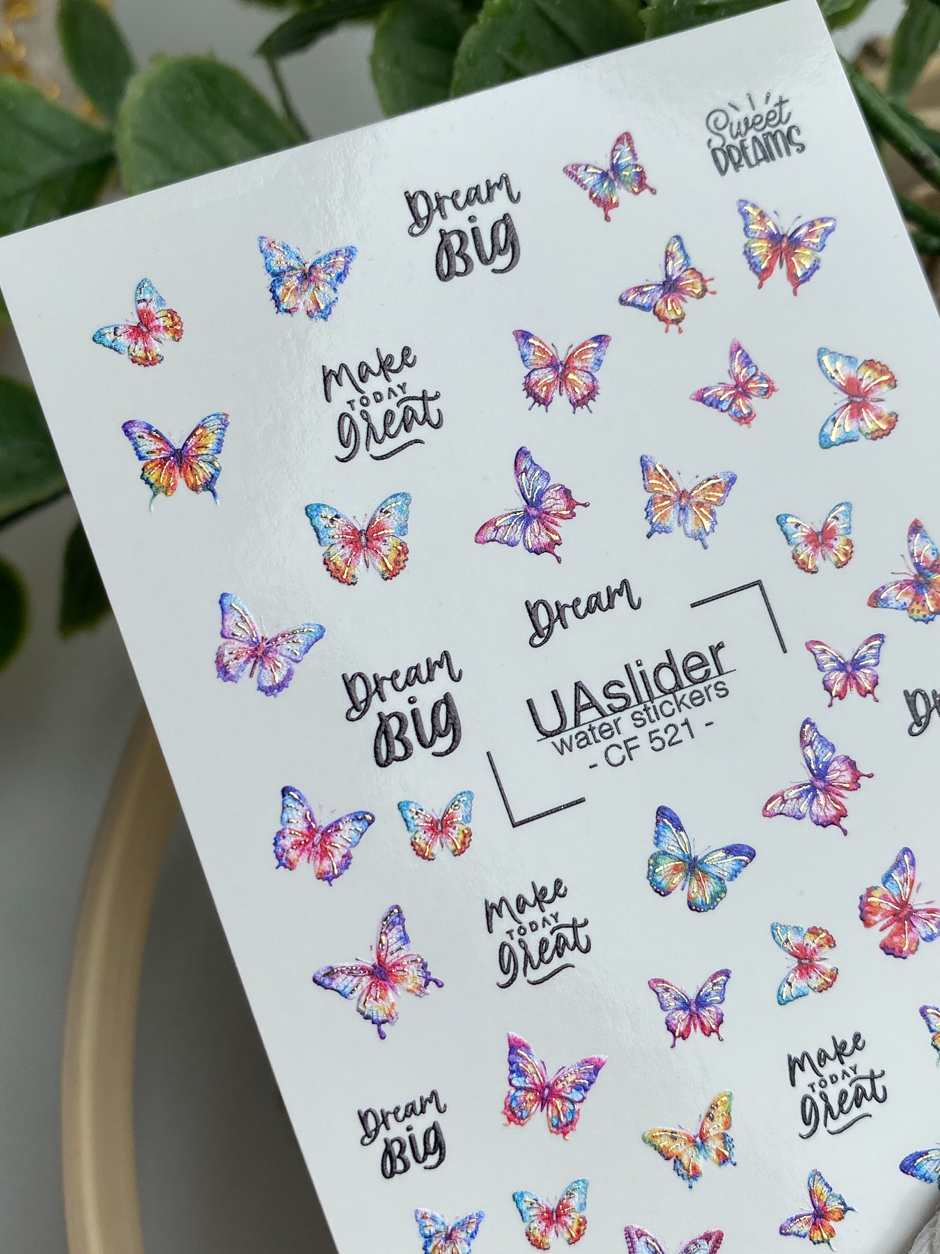 Nagel Wasserabziehbild CF-521 | Wasserabzieh-Nagelaufkleber mit bunten Schmetterlingen & Zitaten | Inspirierende Nagelkunst