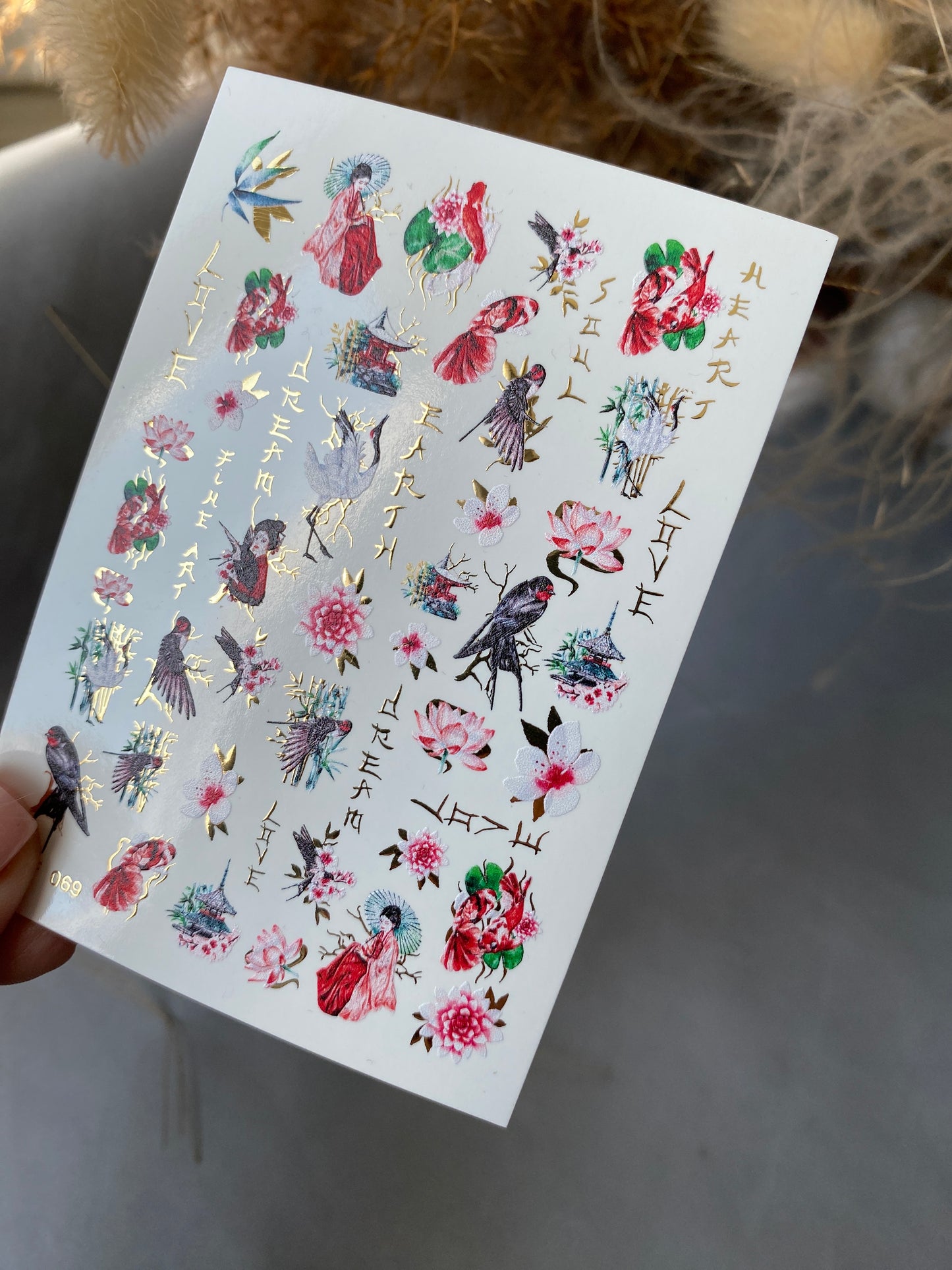 Nail Water Decal CF-069 | Japanese Water Slide Nail Decals | Geisha, Swallows, Lotus Flowers and Oriental Nail Art