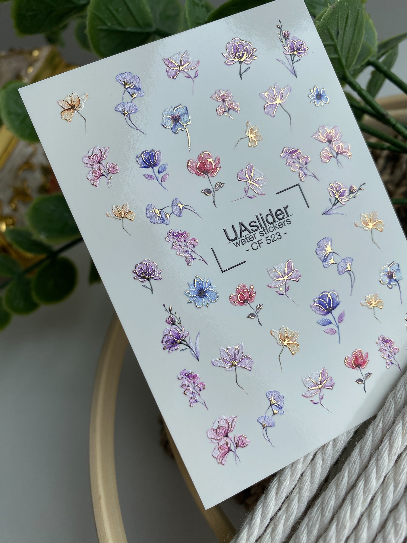 Nail Water Decal CF-523 | Water Slide Nail Decals with Pastel Flowers | Elegant Floral Nail Art - UASLIDER
