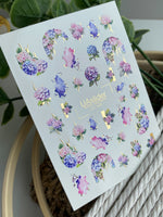 Nail Water Decal CF-526 | Water Slide Nail Decals with Hydrangeas & Gold Accents | Floral Watercolor Nail Art - UASLIDER