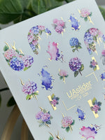 Nail Water Decal CF-526 | Water Slide Nail Decals with Hydrangeas & Gold Accents | Floral Watercolor Nail Art - UASLIDER