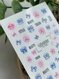 Nail Water Decal CF-528 | Water Slide Nail Decals with Pink & Blue Bows | Trendy Nail Art