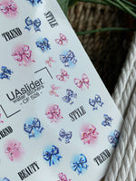 Nail Water Decal CF-528 | Water Slide Nail Decals with Pink & Blue Bows | Trendy Nail Art - UASLIDER