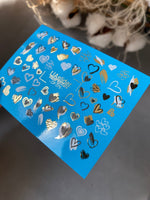 Nail Water Decal CF-076 | Valentine’s Day Nail Art Water Decals | Blue, Black and Gold Hearts - UASLIDER