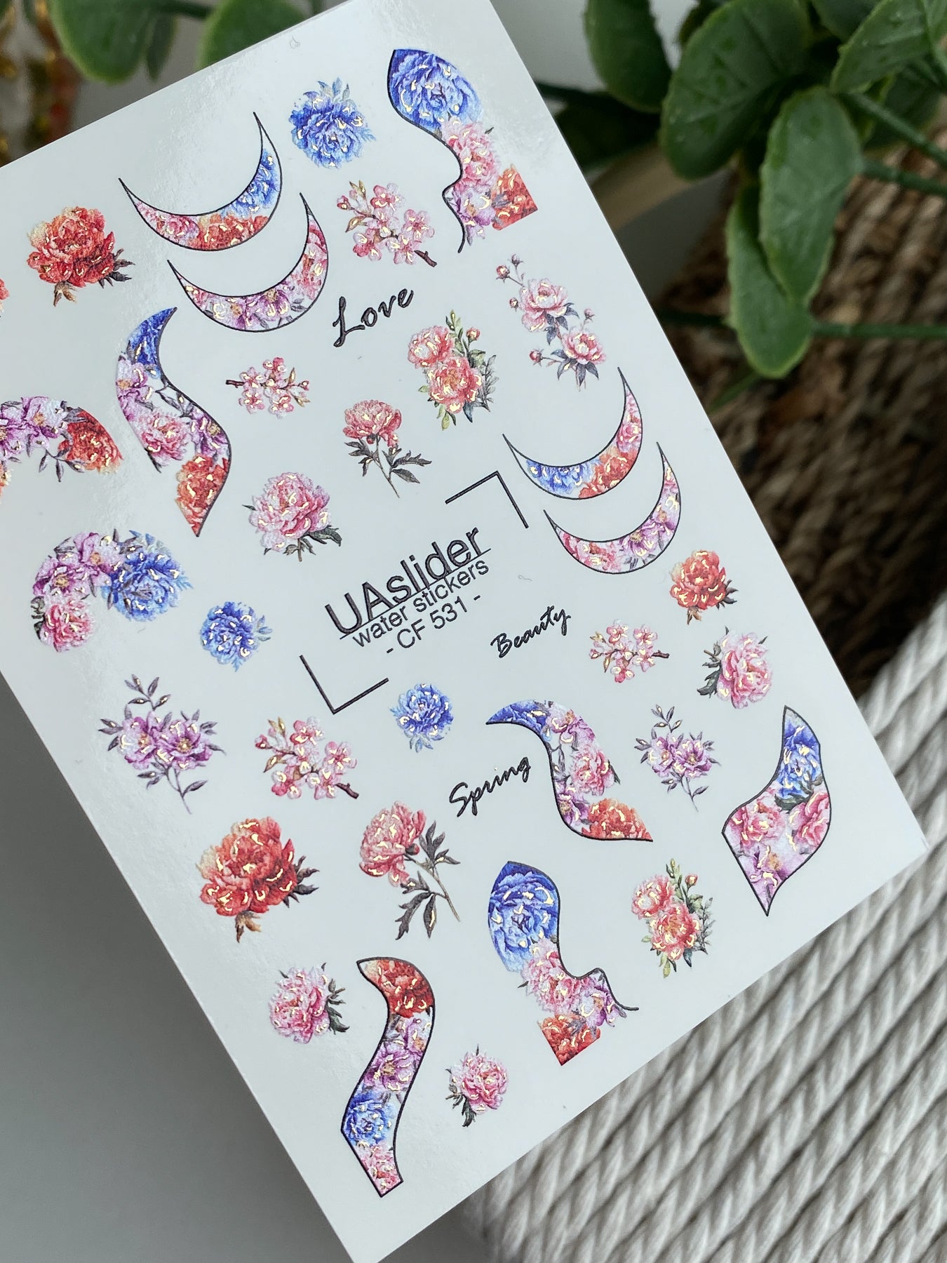 Nail Water Decal CF-531 | Water Slide Nail Decals with Floral Moons & Abstract Shapes | Colorful Spring Nail Art