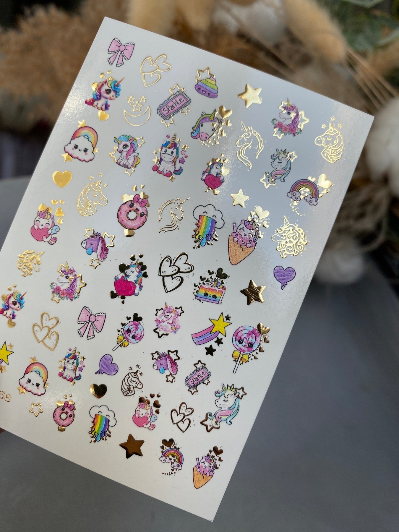 Nail Water Decal CF-168 | Cute Unicorn Nail Art Water Decals | Rainbows, Stars & Candy - UASLIDER