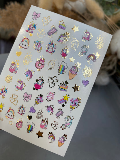 Nail Water Decal CF-168 | Cute Unicorn Nail Art Water Decals | Rainbows, Stars & Candy