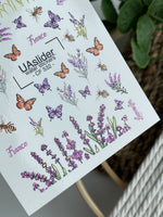 Nail Water Decal CF-532 | Water Slide Nail Decals with Lavender, Butterflies & Bees | Provence Nail Art - UASLIDER