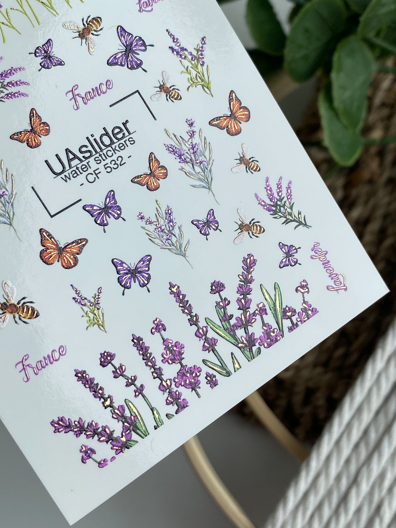 Nail Water Decal CF-532 | Water Slide Nail Decals with Lavender, Butterflies & Bees | Provence Nail Art - UASLIDER