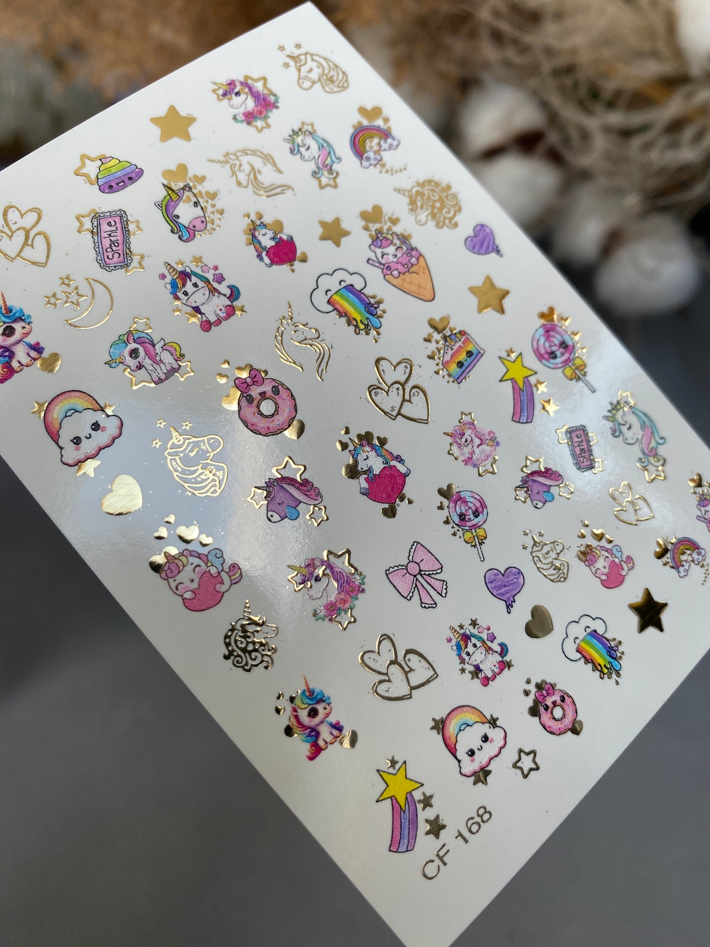 Nail Water Decal CF-168 | Cute Unicorn Nail Art Water Decals | Rainbows, Stars & Candy