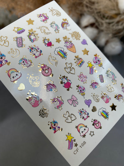 Nail Water Decal CF-168 | Cute Unicorn Nail Art Water Decals | Rainbows, Stars & Candy
