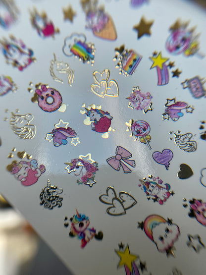 Nail Water Decal CF-168 | Cute Unicorn Nail Art Water Decals | Rainbows, Stars & Candy