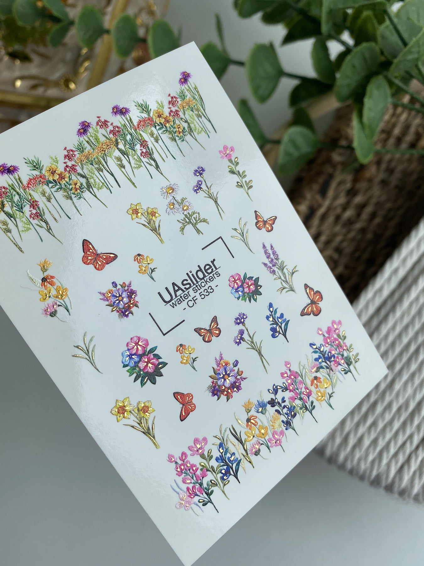 Adesivi per unghie ad acqua CF-533 | Adesivi per unghie a scivolamento ad acqua con fiori selvatici e farfalle | Adesivi per unghie floreali colorati