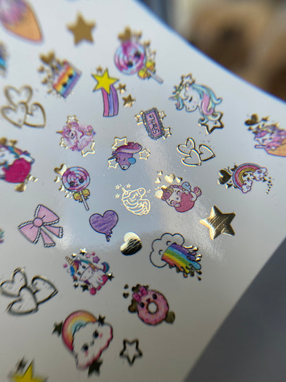 Nail Water Decal CF-168 | Cute Unicorn Nail Art Water Decals | Rainbows, Stars & Candy