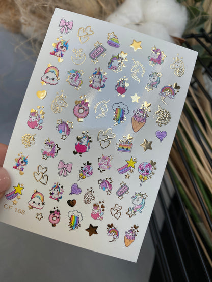 Nail Water Decal CF-168 | Cute Unicorn Nail Art Water Decals | Rainbows, Stars & Candy