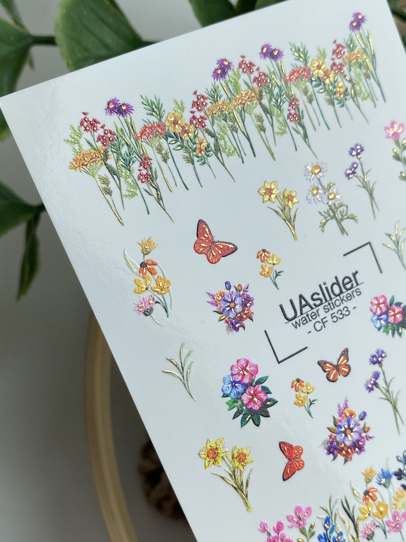 Adesivi per unghie ad acqua CF-533 | Adesivi per unghie a scivolamento ad acqua con fiori selvatici e farfalle | Adesivi per unghie floreali colorati