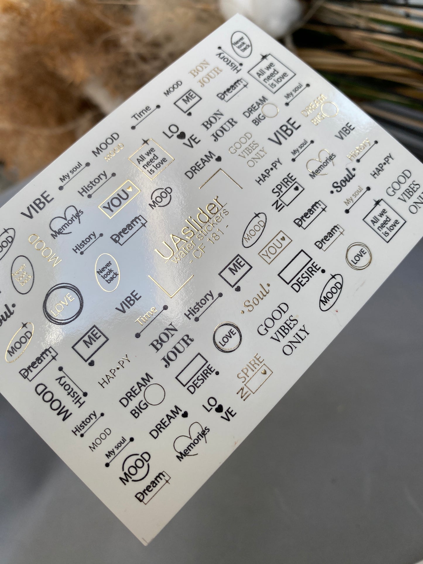 Nail Water Decal CF-181 | Minimalist Nail Water Decals | Typography & Quotes in Black and Gold