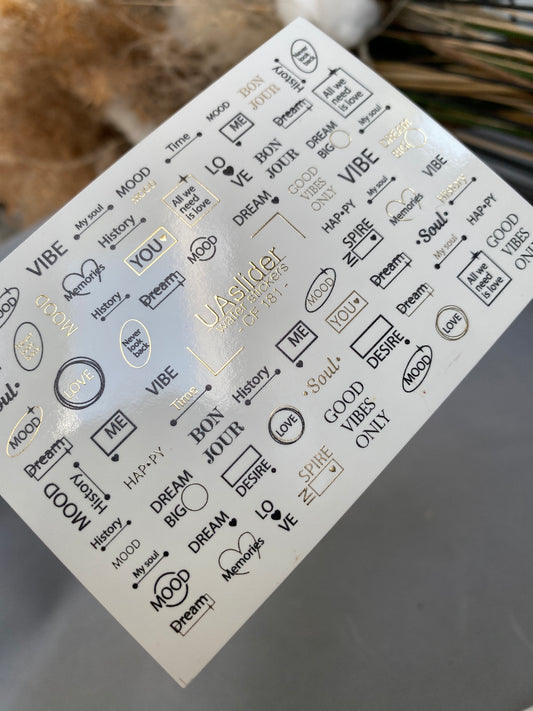 Nail Water Decal CF-181 | Minimalist Nail Water Decals | Typography & Quotes in Black and Gold