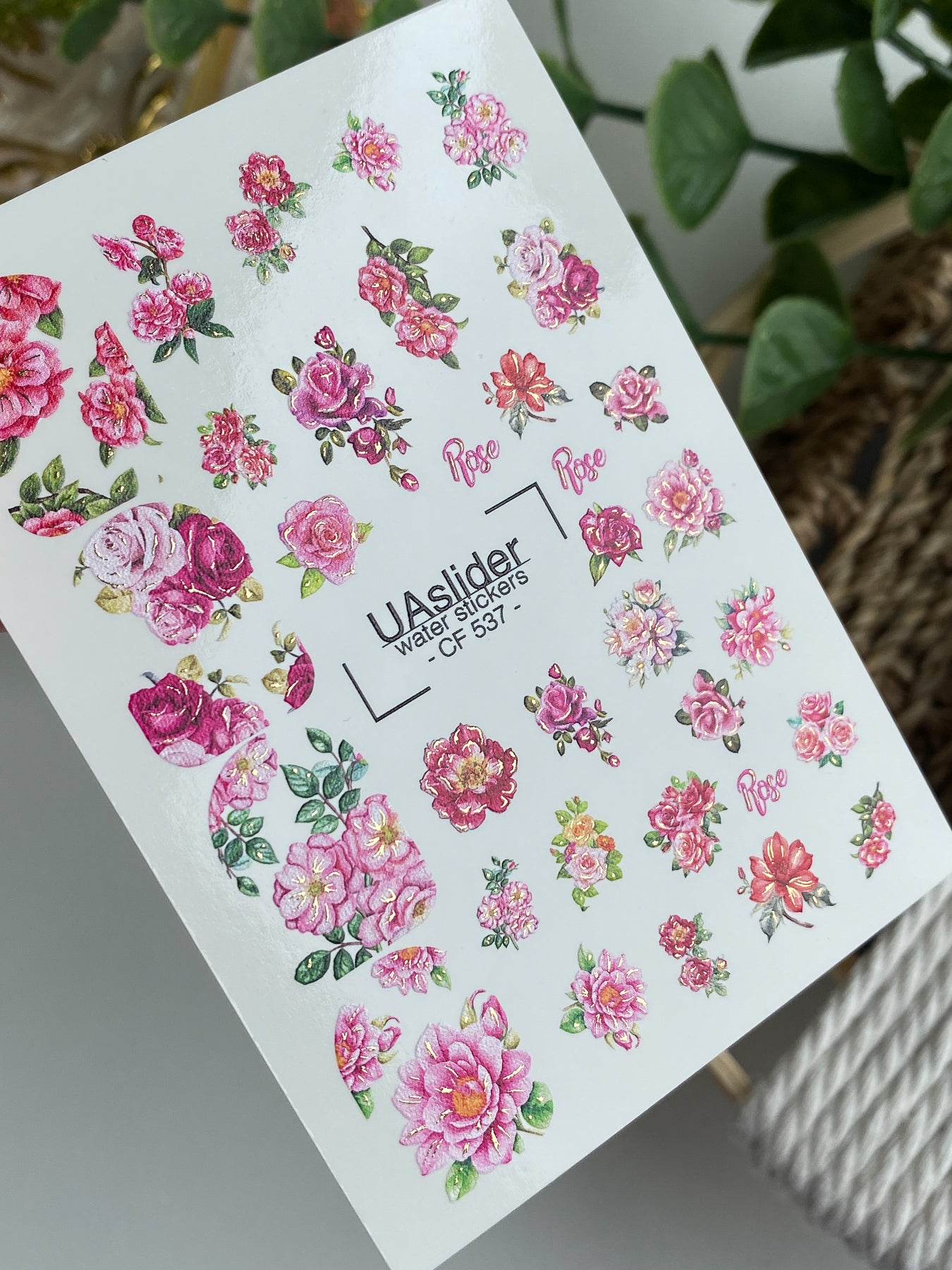 Nail Water Decal CF-537 | Water Slide Nail Decals with Roses | Romantic Floral Nail Stickers