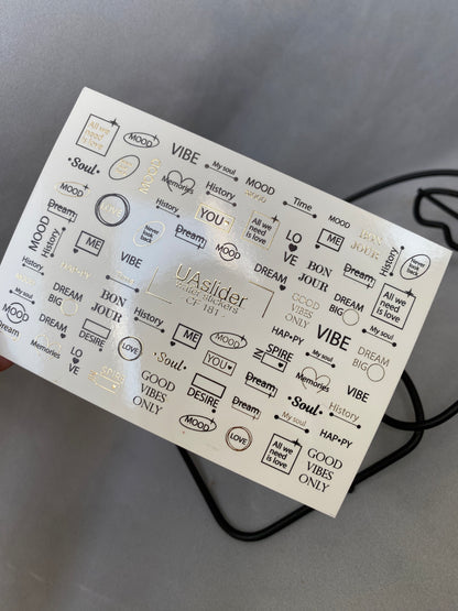 Nail Water Decal CF-181 | Minimalist Nail Water Decals | Typography & Quotes in Black and Gold