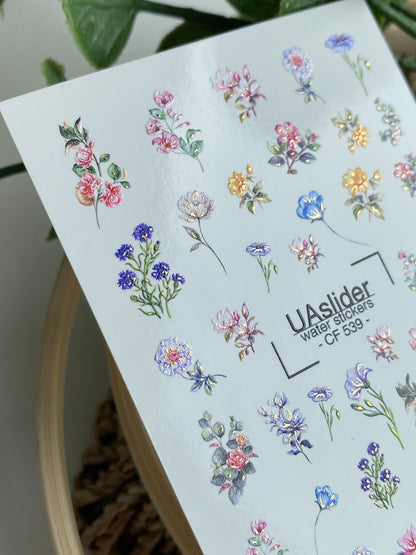 Nail Water Decal CF-539 | Water Slide Nail Decals with Tiny Wildflowers | Delicate Floral Nail Art