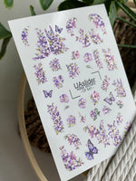 Nail Water Decal CF-541 | Water Slide Nail Decals with Purple Flowers & Butterflies | Elegant Floral Nail Art - UASLIDER