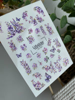 Nail Water Decal CF-541 | Water Slide Nail Decals with Purple Flowers & Butterflies | Elegant Floral Nail Art - UASLIDER