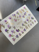 Nail Water Decal CF-176 | Purple Wildflower Nail Water Decals | Elegant Bouquets with Golden Accents  UA Title - UASLIDER