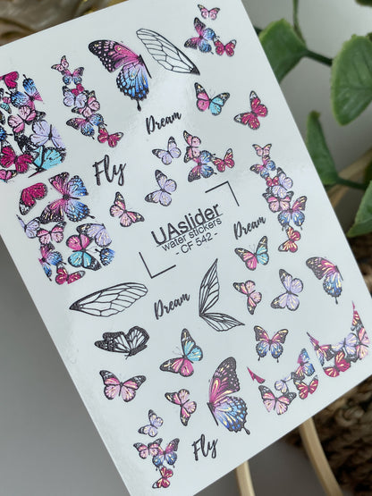 Nail Water Decal CF-542 | Water Slide Nail Decals with Colorful Butterflies & Wings | Dreamy Butterfly Nail Art