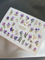 Nail Water Decal CF-176 | Purple Wildflower Nail Water Decals | Elegant Bouquets with Golden Accents  UA Title - UASLIDER